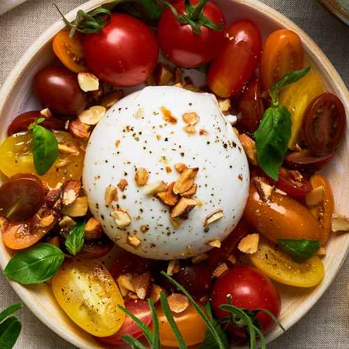 Italienska smaker – tips på burrata med mandel och tomat
