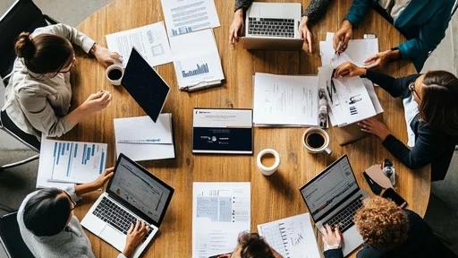 Corporate event planning team working around a conference table