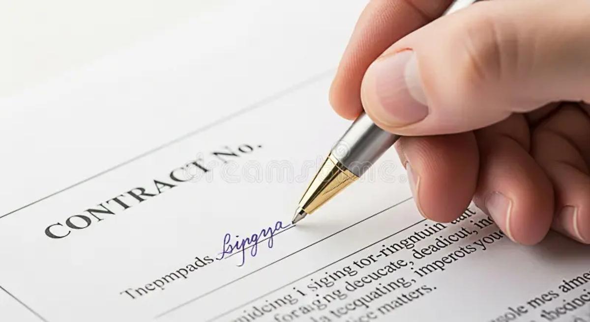 Event planner reviewing and signing a venue contract at a desk