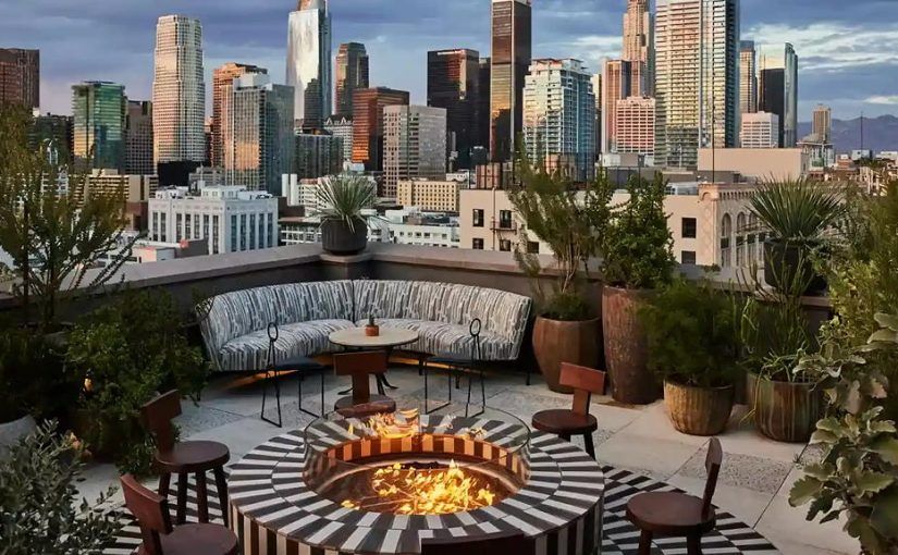Rooftop event venue in Los Angeles at golden hour