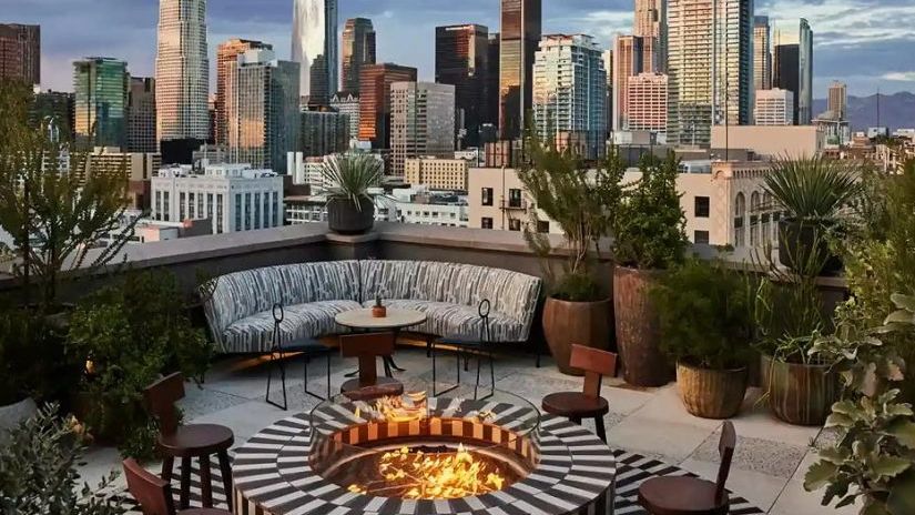 Rooftop event venue in Los Angeles at golden hour