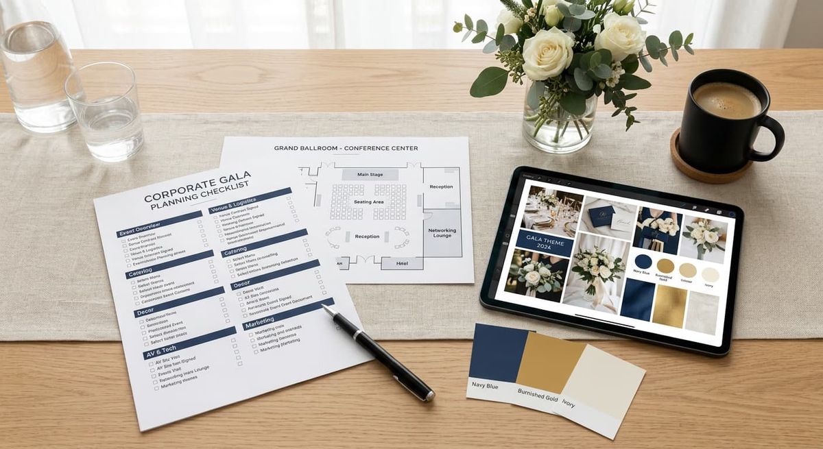 Event planner reviewing venue checklist