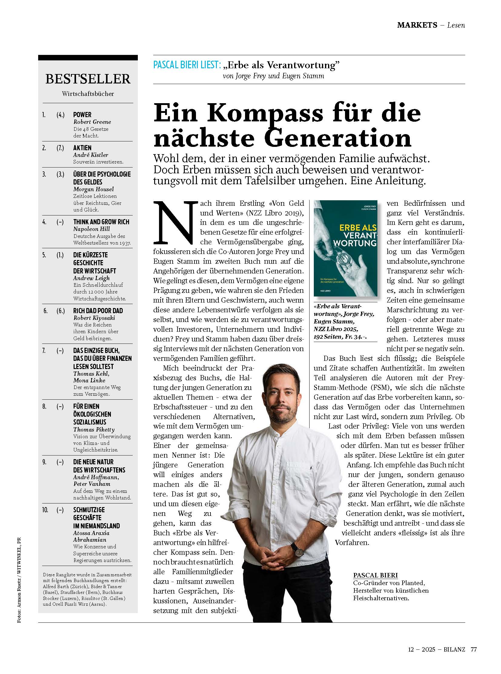 Rezension in der Bilanz Artikel über das Buch "Erbe als Verantwortung"