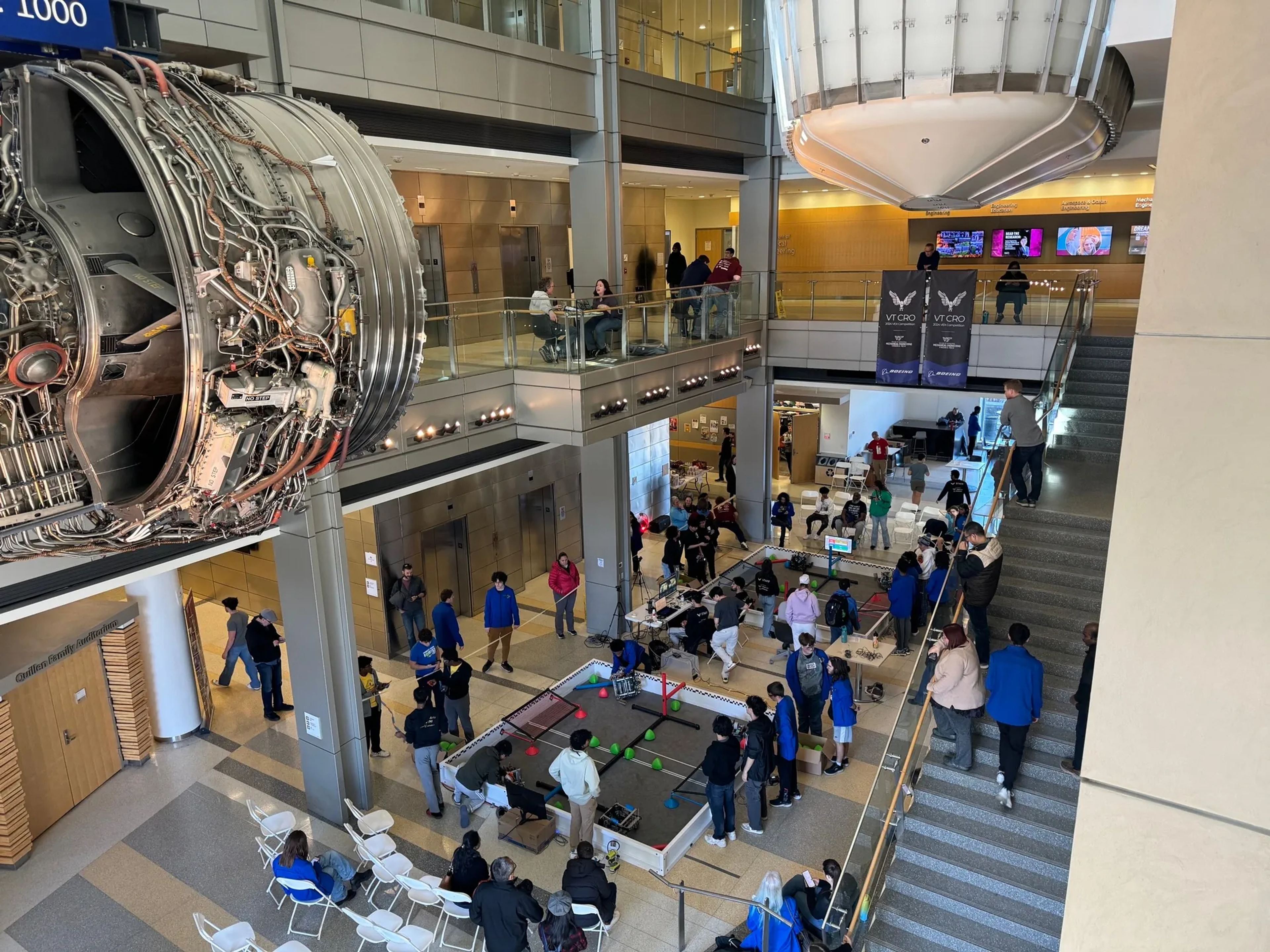 Robotics competition in a multi-story campus atrium