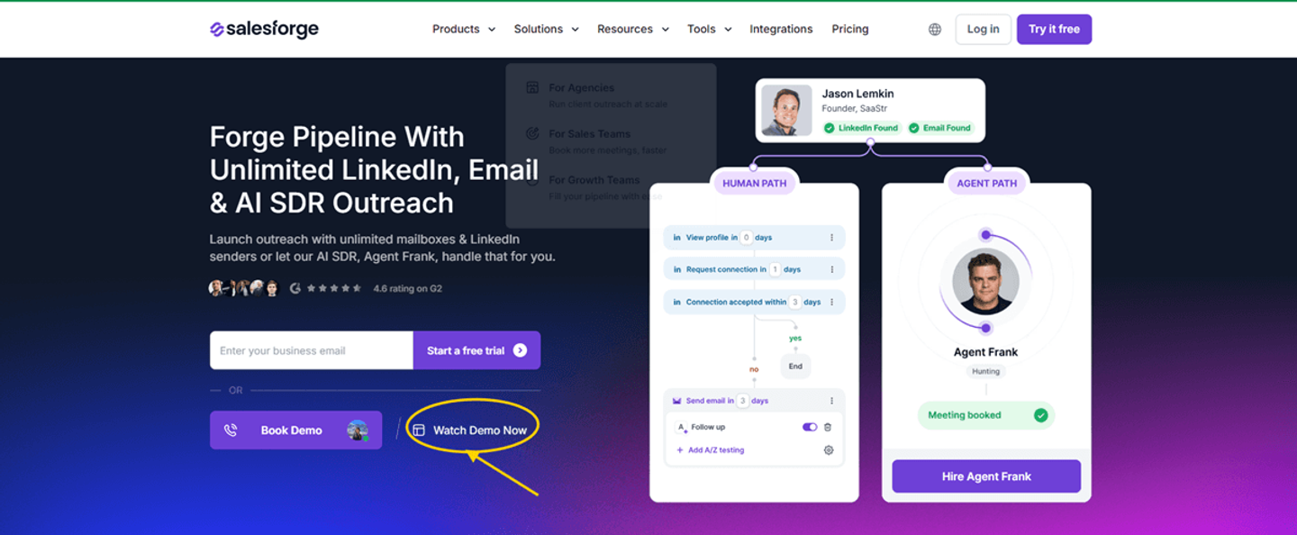 Illustration: Step 1: The prospect starts the demo from the landing page