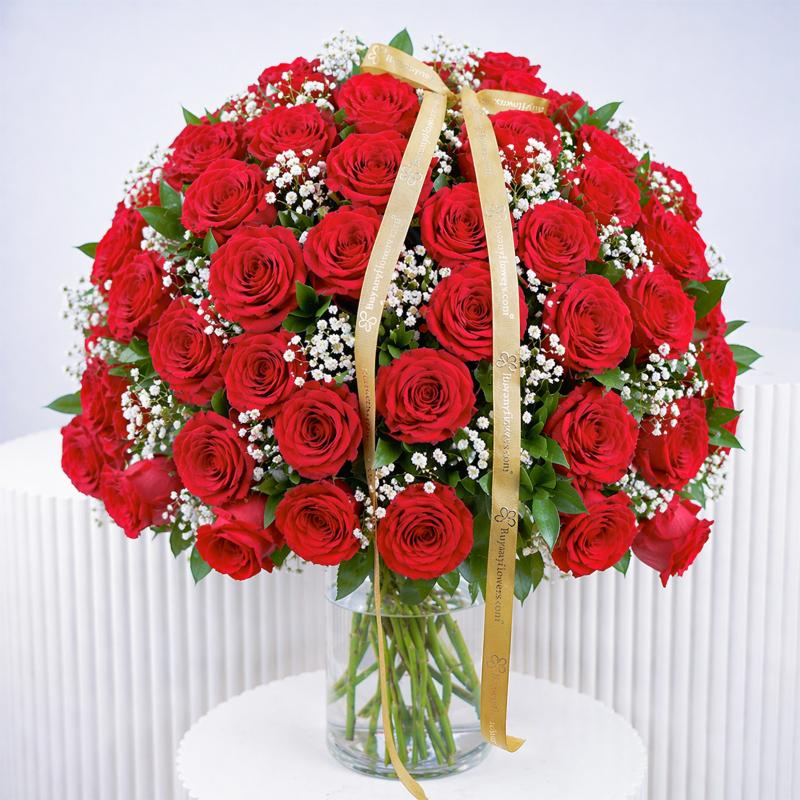 Scarlet 75 Red Roses Arrangement - Flowers gift from Buy Any Flowers Dubai in Al Quoz Industrial Area 4, Dubai, UAE