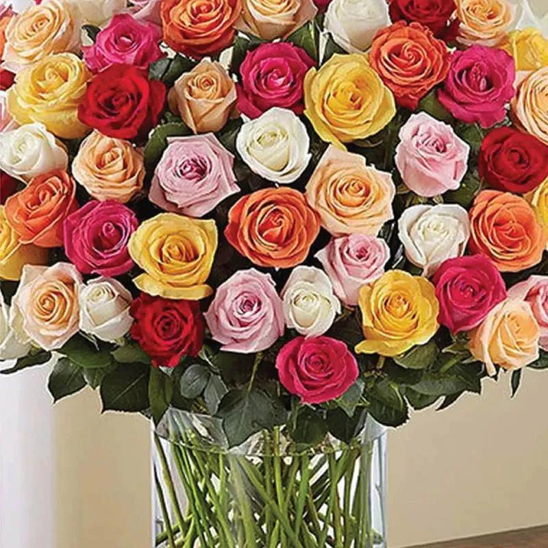Elegant 100 Mix Color Roses in Vase thumbnail 2