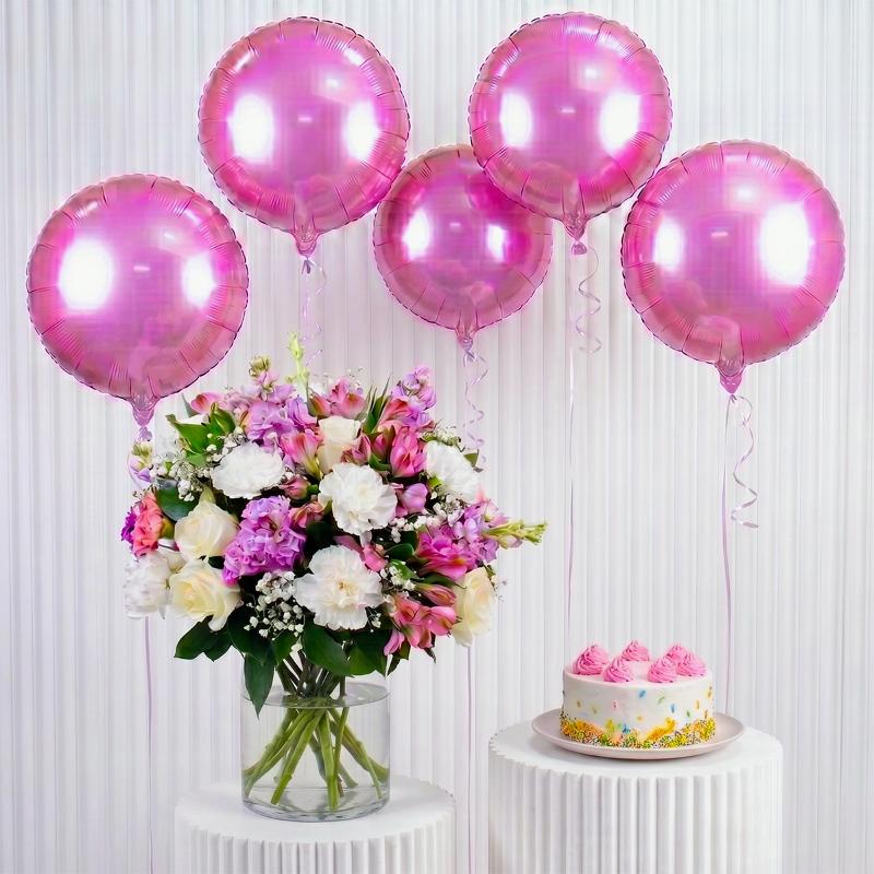 Pink and White Flowers with Cake and Balloon - Gift Sets gift from Buy Any Flowers Dubai in Al Quoz Industrial Area 4, Dubai, UAE