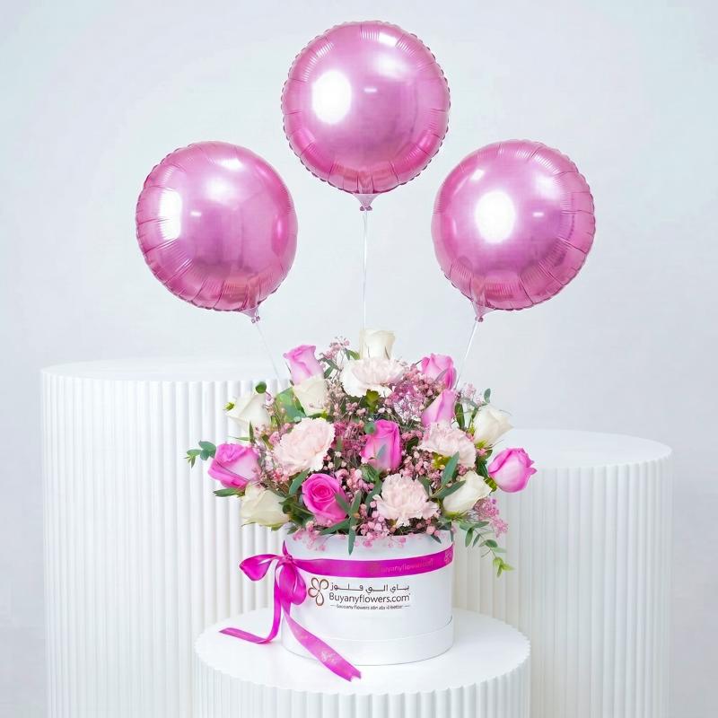 Graceful Floral Basket with Balloon in Dubai