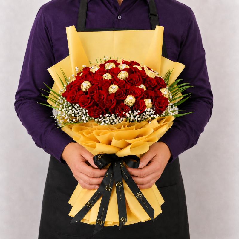 Love 51 Red Roses and Ferrero Bouquet - Chocolates gift from Buy Any Flowers Dubai in Al Quoz Industrial Area 4, Dubai, UAE - image 3