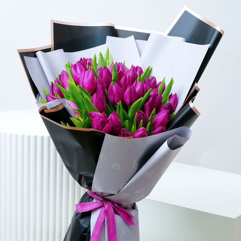 Purple Beauty 51 Tulips Bouquet thumbnail 2