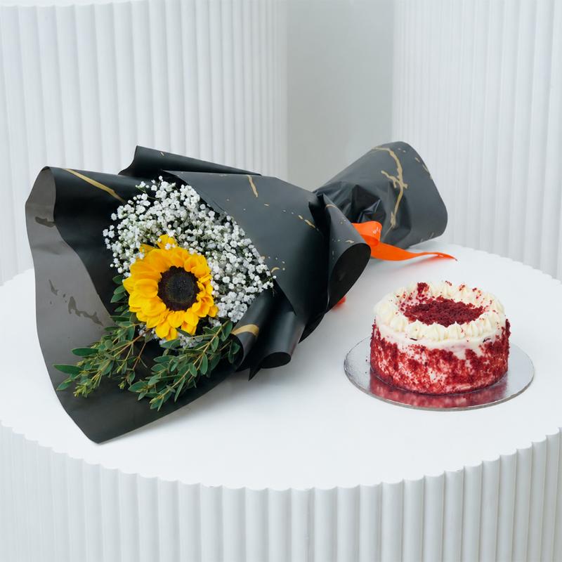 Sunflower & Red Velvet Combo - Gift Sets gift from Buy Any Flowers Dubai in Al Quoz Industrial Area 4, Dubai, UAE