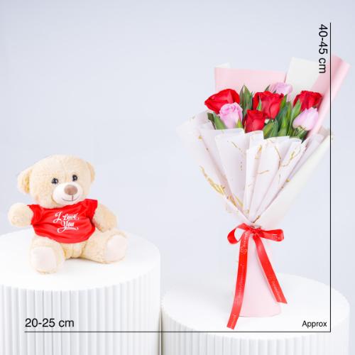 Cutie Pie 7 Roses Bouquet with Teddy - Gift Sets gift from Buy Any Flowers Dubai in Al Quoz Industrial Area 4, Dubai, UAE - image 4
