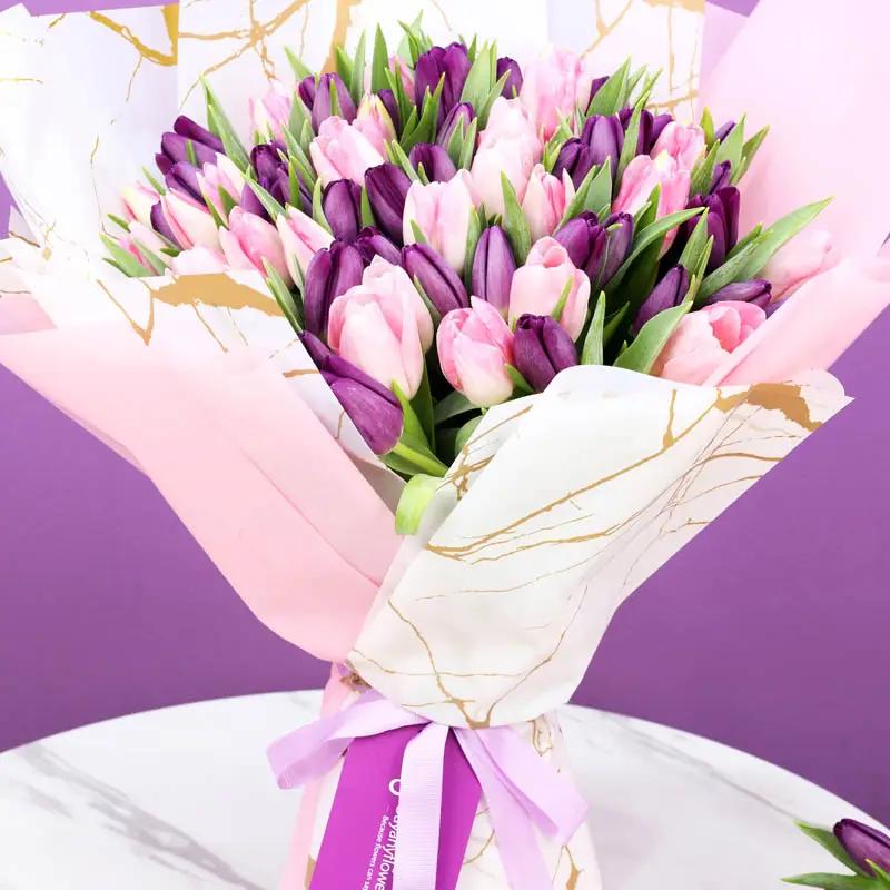 Pretty 75 Pink and Purple Tulips Bouquet - Flowers gift from Buy Any Flowers Dubai in Al Quoz Industrial Area 4, Dubai, UAE - image 2