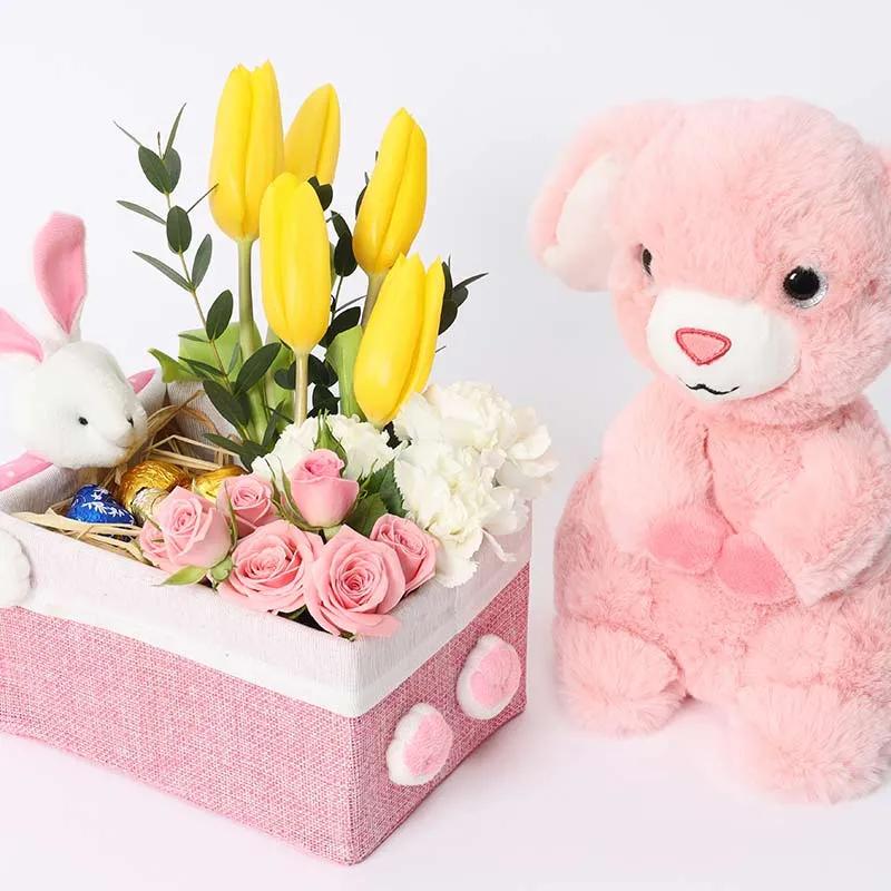 Chocolate Floral Bunny Box and Soft Toy Pink thumbnail 2