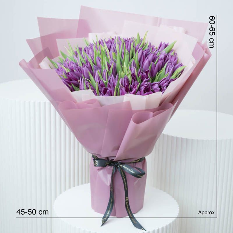 Purple Beauty 101 Tulips Bouquet thumbnail 4