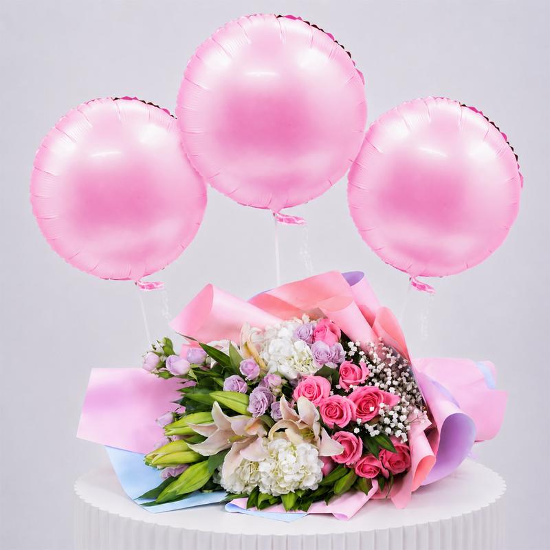 Lady in Town Bouquet with Pink Balloons - Gift Sets gift from Buy Any Flowers Dubai in Al Quoz Industrial Area 4, Dubai, UAE