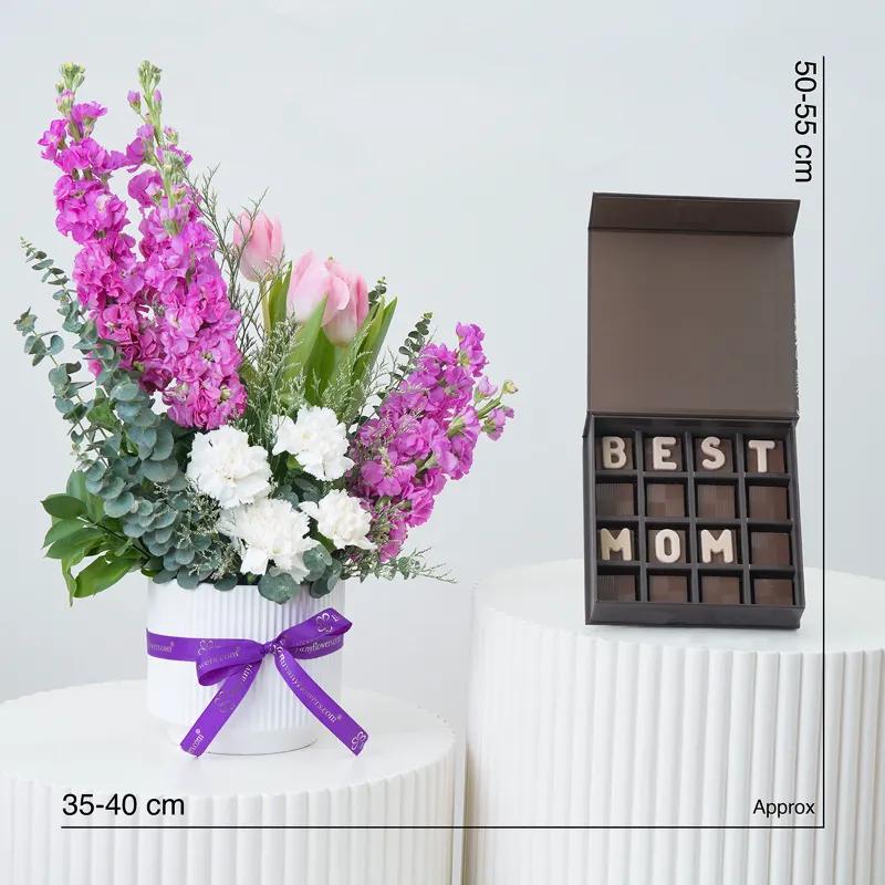 Pastel Bloom Ceramic Arrangement With Chocolate - Gift Sets gift from Buy Any Flowers Dubai in Al Quoz Industrial Area 4, Dubai, UAE - image 4