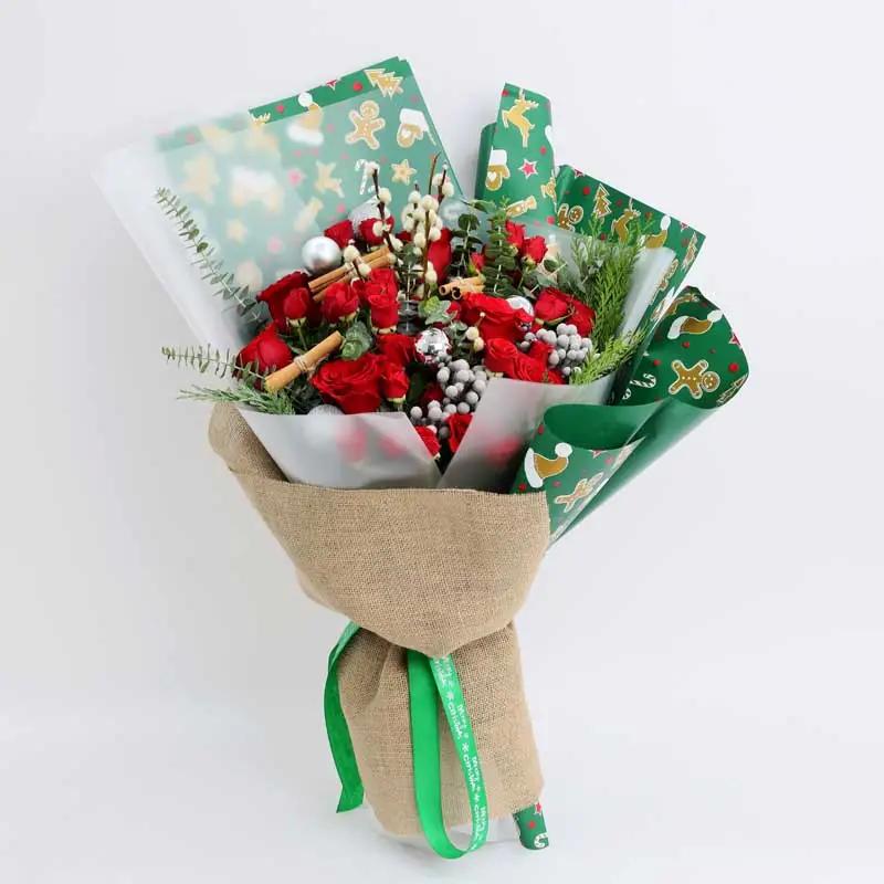 Christmas Red Roses Flower Bouquet thumbnail 1