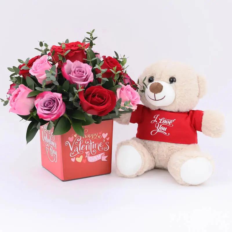 Valentine Flower Arrangement and I Love You Teddy