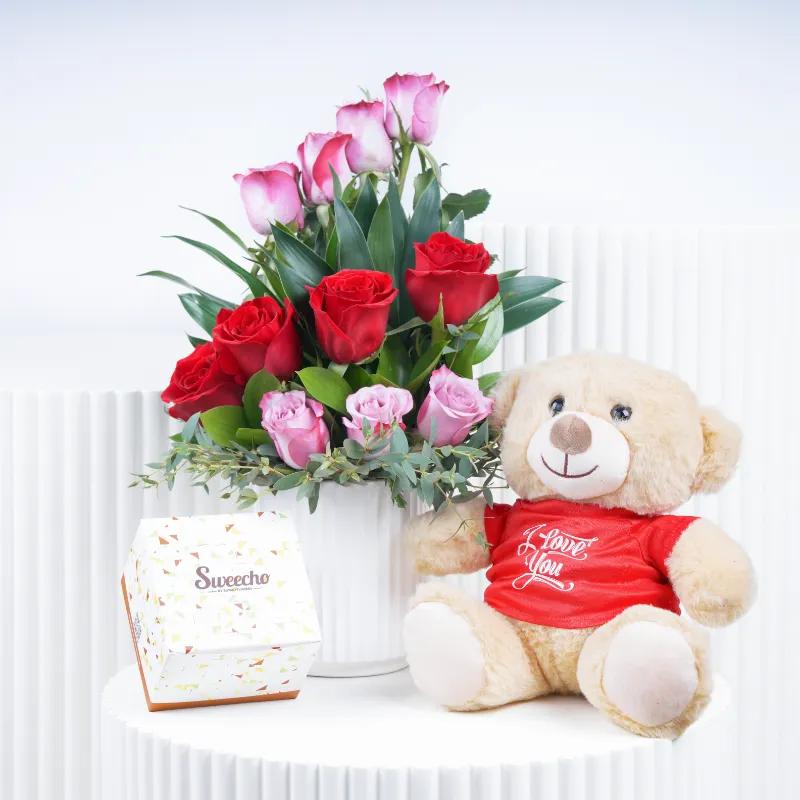 Beauty 11 Red and Purple Roses Trio in Dubai