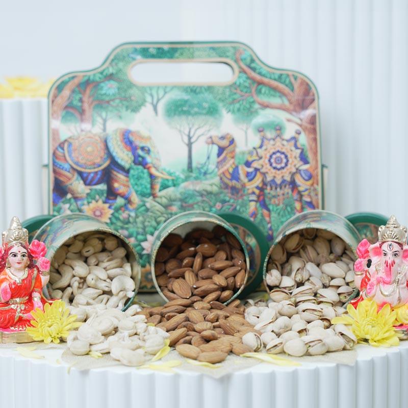 Luxury Dry Fruit Hamper Box with Lakshmi Ganesha Idol thumbnail 2