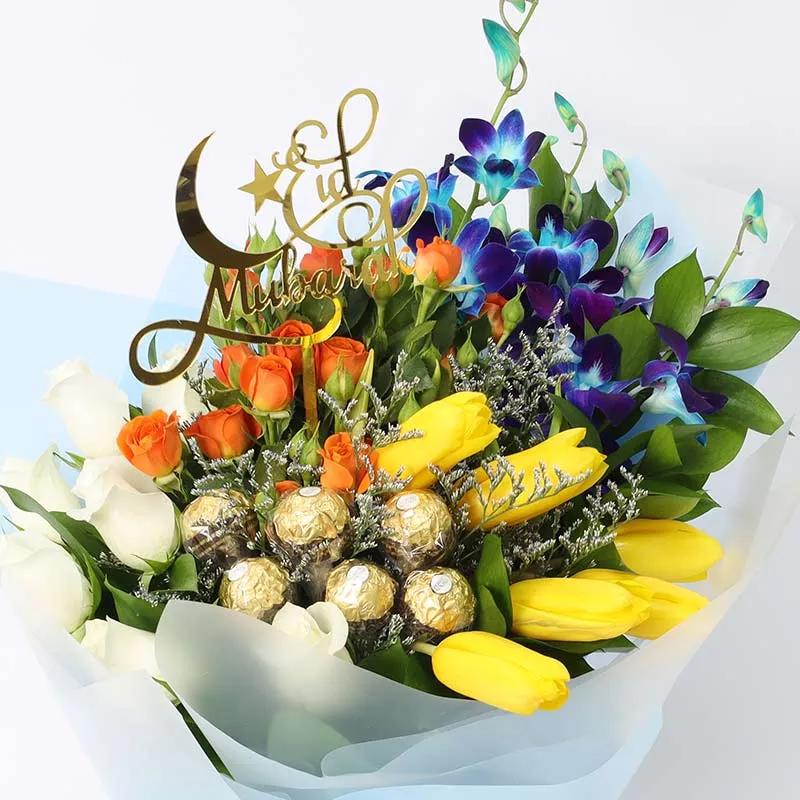 Eid Floral Blessings Bouquet Blue - Flowers gift from Buy Any Flowers Dubai in Al Quoz Industrial Area 4, Dubai, UAE - image 3