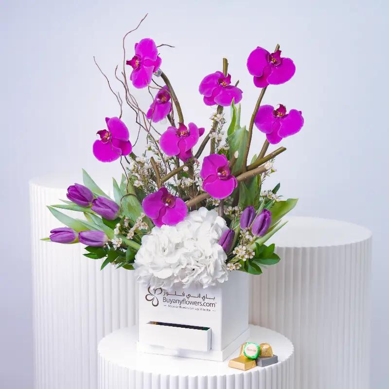 Mauve Grace Flower Box - Flowers gift from Buy Any Flowers Dubai in Al Quoz Industrial Area 4, Dubai, UAE