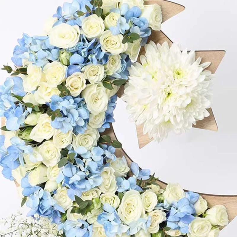 Floral Crescent Moon and Star Blue thumbnail 2