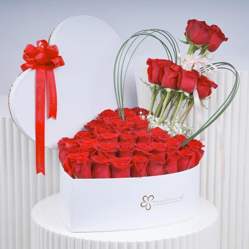 Heart 55 Red Roses Wishes - Flowers gift from Buy Any Flowers Dubai in Al Quoz Industrial Area 4, Dubai, UAE