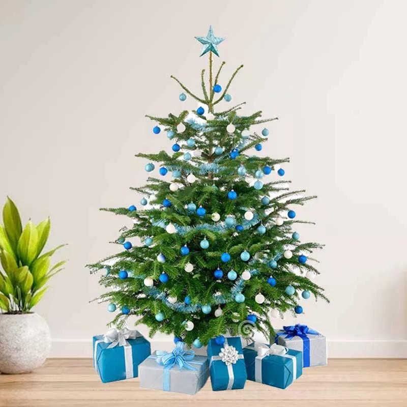 230cm-fresh-christmas-tree-with-blue-and-silver-decorations_1.webp
