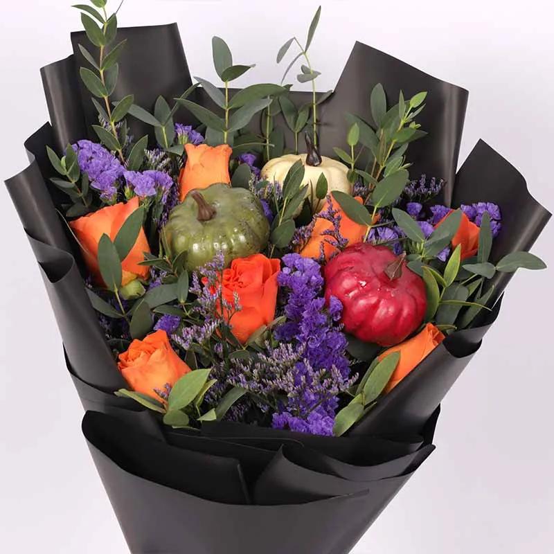 Halloween 7 Orange Roses Bouquet thumbnail 3