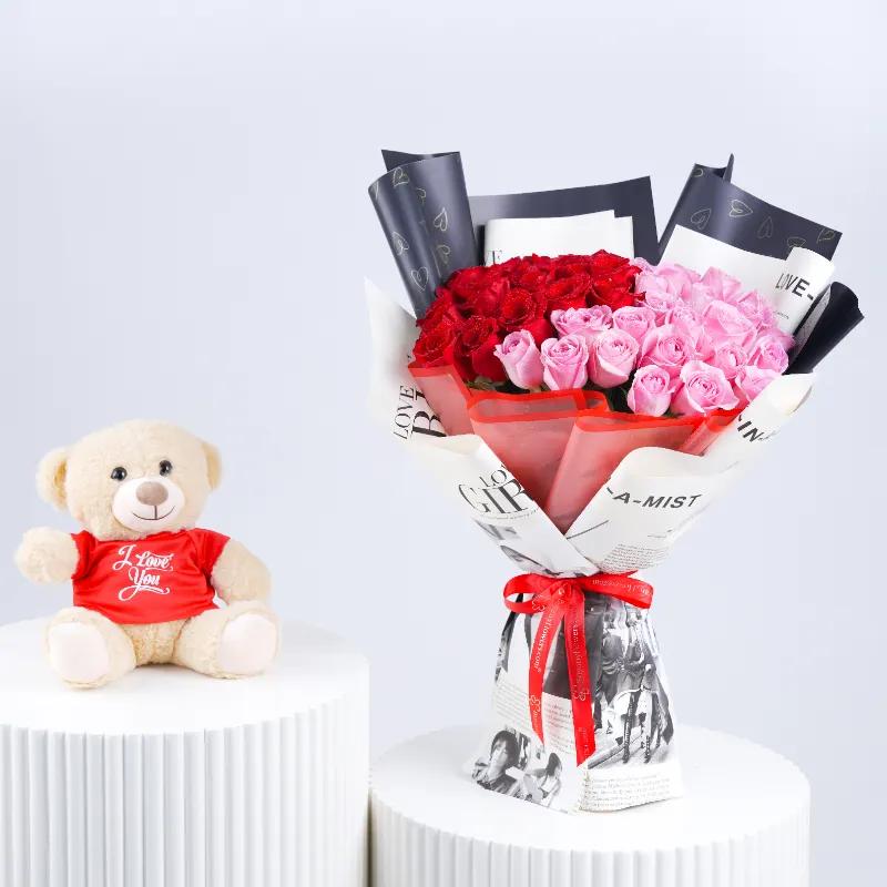 Cute Love 51 Roses Bouquet and I Love You Teddy - Gift Sets gift from Buy Any Flowers Dubai in Al Quoz Industrial Area 4, Dubai, UAE