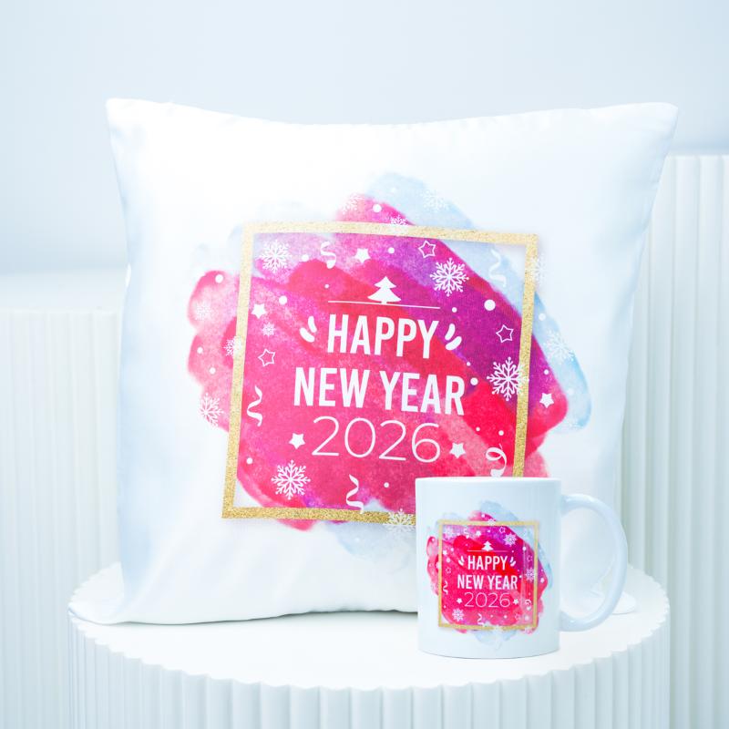 Happy New Year Cushion and Mug in Dubai