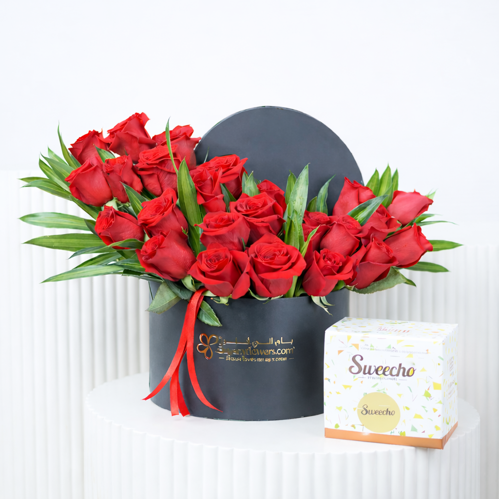 My Love Box 25 Red Roses and 250gm Chocolates - Gift Sets gift from Buy Any Flowers Dubai in Al Quoz Industrial Area 4, Dubai, UAE