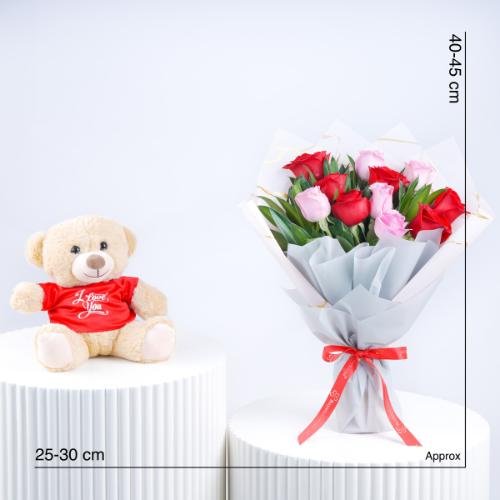 Cute 11 Roses Bouquet and I Love You Teddy - Gift Sets gift from Buy Any Flowers Dubai in Al Quoz Industrial Area 4, Dubai, UAE - image 4