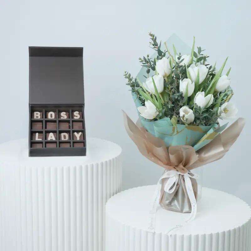 White Beauty 11 Tulips Bouquet With Chocolate - Gift Sets gift from Buy Any Flowers Dubai in Al Quoz Industrial Area 4, Dubai, UAE