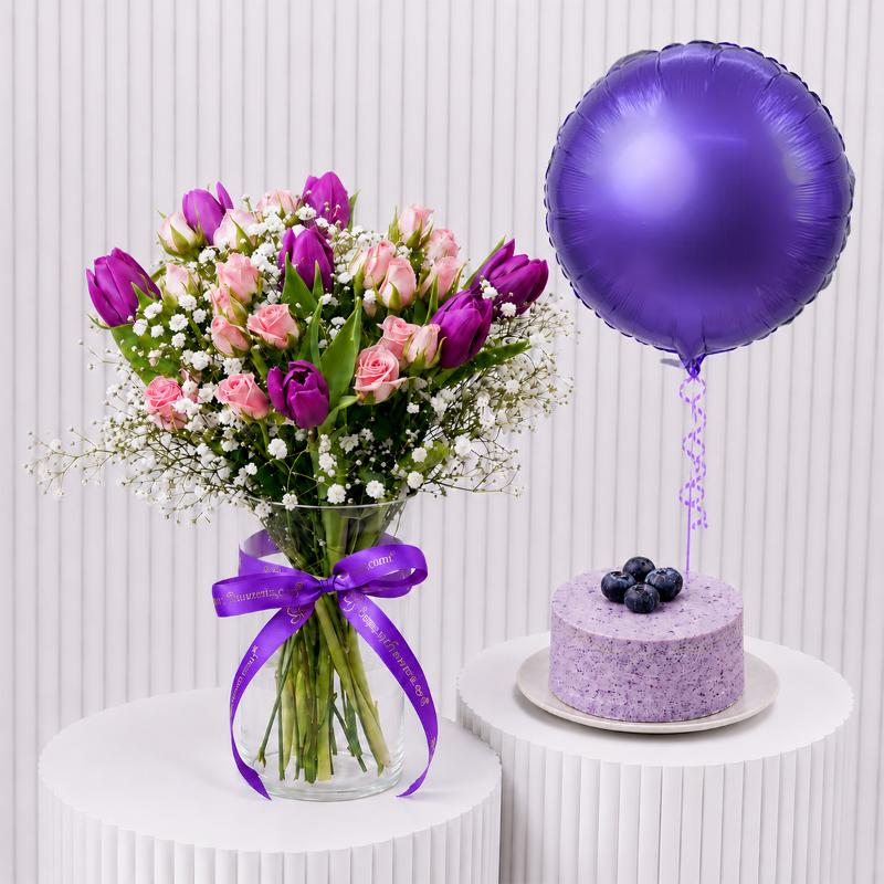Violet Whisper with Cake and Balloon in Dubai