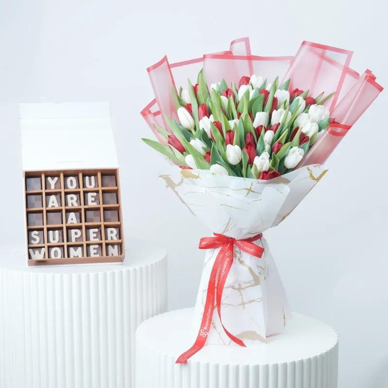 Beauty 51 Red and White Tulips Bouquet With Chocolate - Gift Sets gift from Buy Any Flowers Dubai in Al Quoz Industrial Area 4, Dubai, UAE