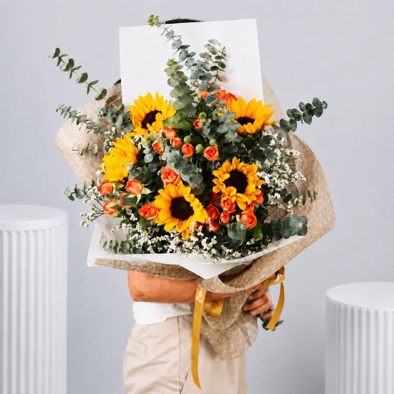 Citrus Sunflower and Roses Bouquet - Flowers gift from Buy Any Flowers Dubai in Al Quoz Industrial Area 4, Dubai, UAE - image 3
