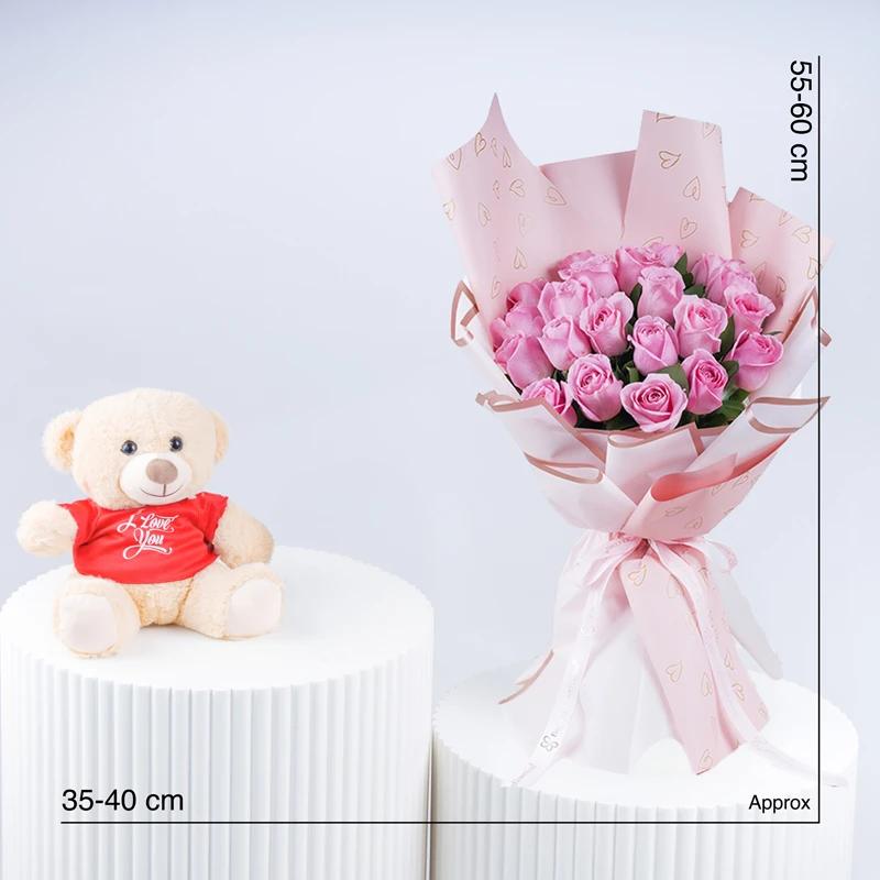 Pink Beauty 21 Roses and I Love You Teddy - Gift Sets gift from Buy Any Flowers Dubai in Al Quoz Industrial Area 4, Dubai, UAE - image 3