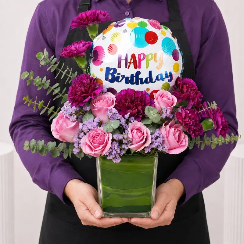 Cute Birthday Balloon and Flower Vase - Flowers gift from Buy Any Flowers Dubai in Al Quoz Industrial Area 4, Dubai, UAE - image 3