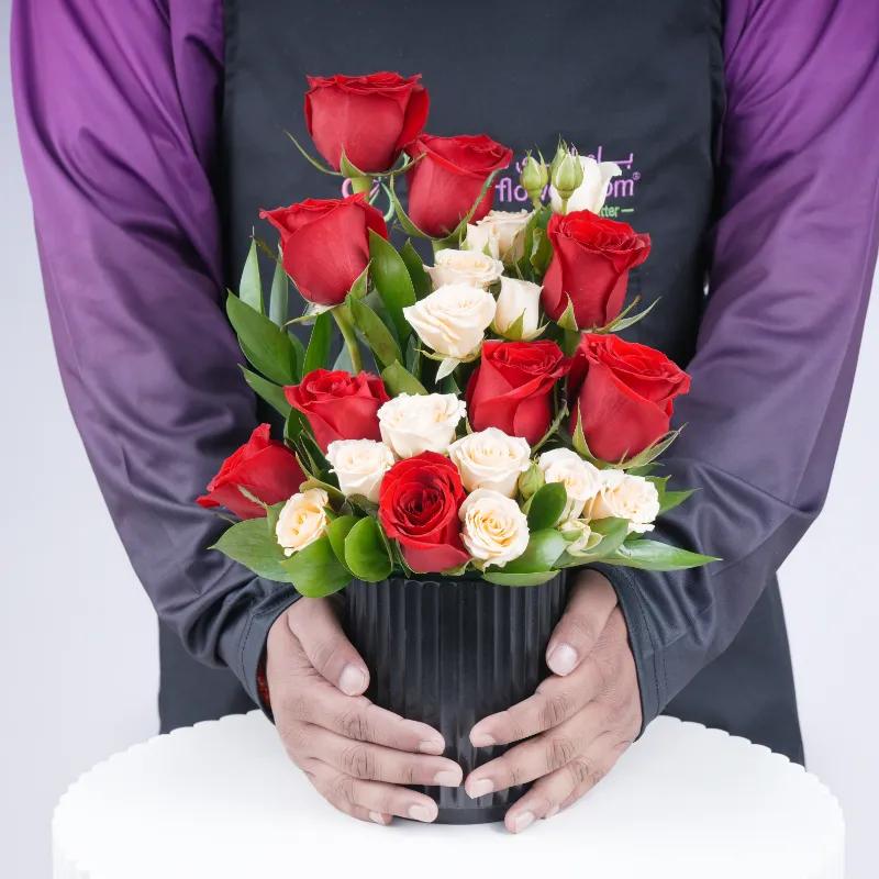 Beauty 11 Red and Peach Roses Arrangement - Flowers gift from Buy Any Flowers Dubai in Al Quoz Industrial Area 4, Dubai, UAE - image 2