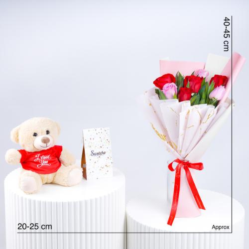 Cutie Pie 7 Roses Bouquet Trio - Gift Sets gift from Buy Any Flowers Dubai in Al Quoz Industrial Area 4, Dubai, UAE - image 4