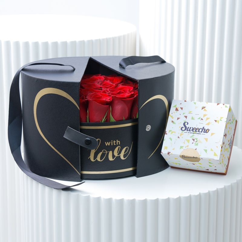Love Surprise Black Box and 250gm Chocolates - Gift Sets gift from Buy Any Flowers Dubai in Al Quoz Industrial Area 4, Dubai, UAE