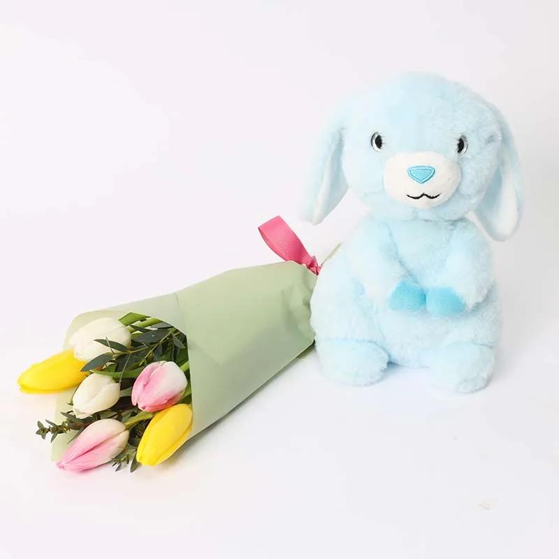 نبتة طبيعية مع دمية أرنب زرقاء ناعمة 1