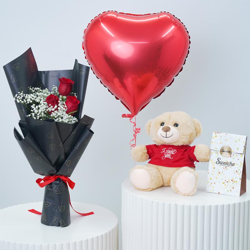Romantic Roses Teddy Combo - Gift Sets gift from Buy Any Flowers Dubai in Al Quoz Industrial Area 4, Dubai, UAE
