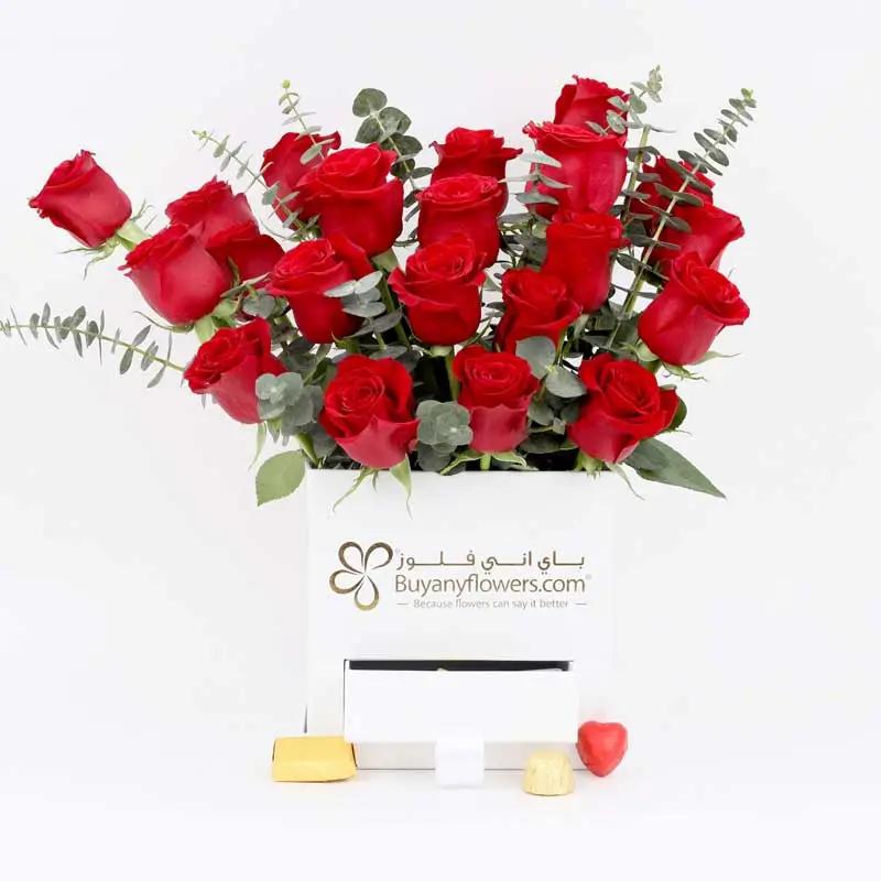 Love Box 21 Red Roses and Chocolates with Table Top thumbnail 2