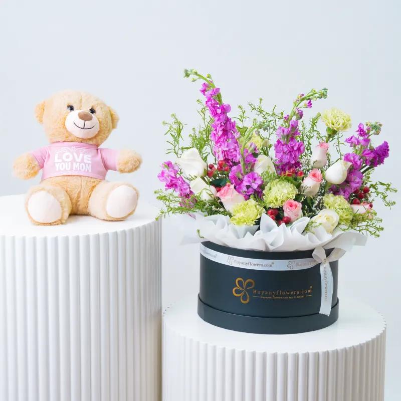 Happiness Bloom Box With Teddy - Gift Sets gift from Buy Any Flowers Dubai in Al Quoz Industrial Area 4, Dubai, UAE