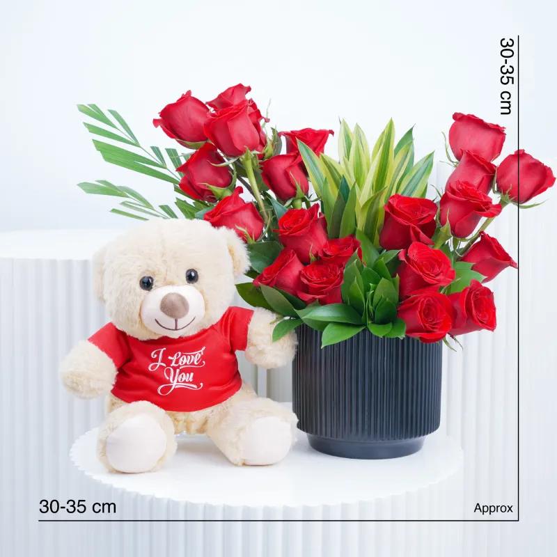 Royal 21 Red Roses Arrangement with Teddy - Gift Sets gift from Buy Any Flowers Dubai in Al Quoz Industrial Area 4, Dubai, UAE - image 3